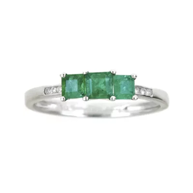 LIMITED QUANTITIES Genuine Emerald and Diamond-Accent Band