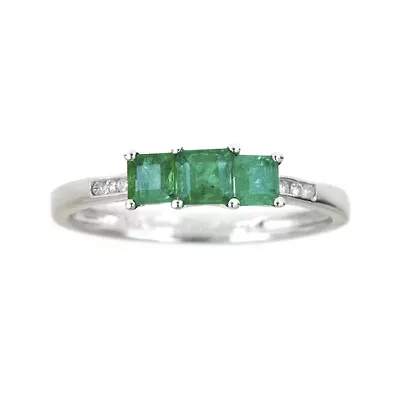 LIMITED QUANTITIES Genuine Emerald and Diamond-Accent Band