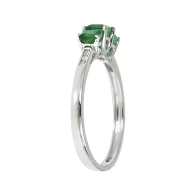 LIMITED QUANTITIES Genuine Emerald and Diamond-Accent Band