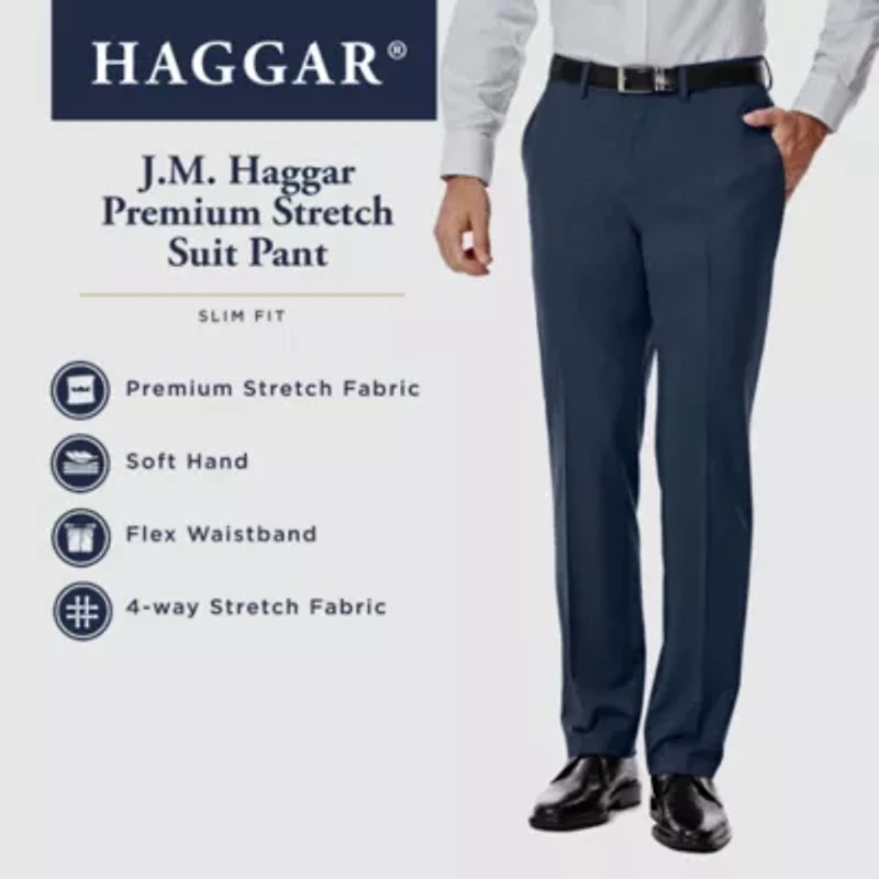 Haggar JMH 4 Way Stretch Mens Fabric Slim Fit Flat Front Suit Pant