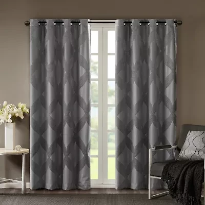 Madison Park Abel Jacquard Grommet Top 100% Blackout Single Curtain Panel