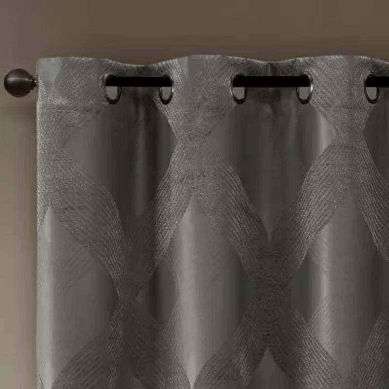 Madison Park Abel Jacquard Grommet Top 100% Blackout Single Curtain Panel