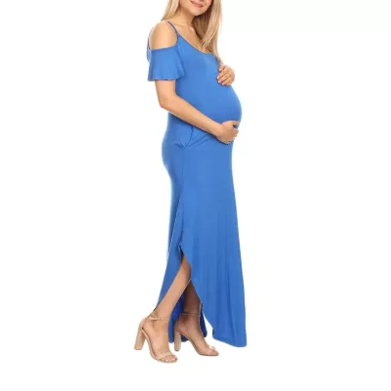 White Mark Womens Plus Maternity Scoop Neck Short Sleeve Cold Shoulder Maxi Dress