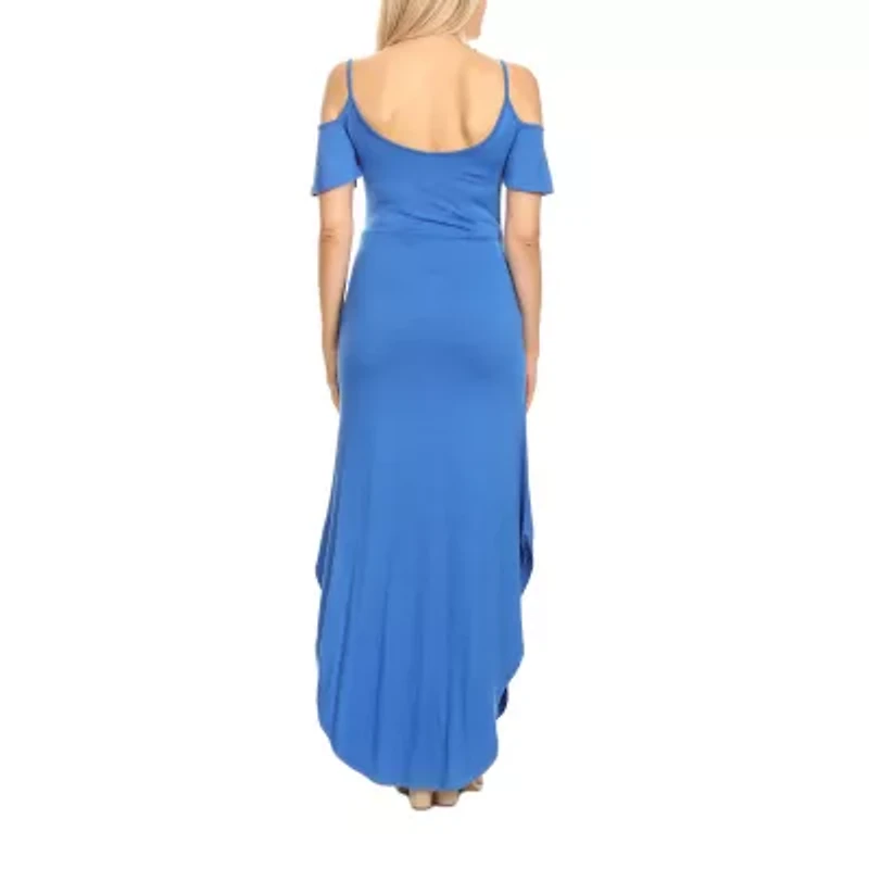 White Mark Womens Plus Maternity Scoop Neck Short Sleeve Cold Shoulder Maxi Dress