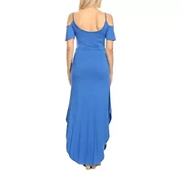 White Mark Womens Plus Maternity Scoop Neck Short Sleeve Cold Shoulder Maxi Dress