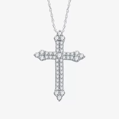 H-I / I1) Womens 1 CT. T.W. Lab Grown Diamond 10K White Gold Cross 18 Inch Pendant Necklace