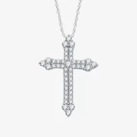 H-I / I1) Womens 1 CT. T.W. Lab Grown Diamond 10K White Gold Cross 18 Inch Pendant Necklace