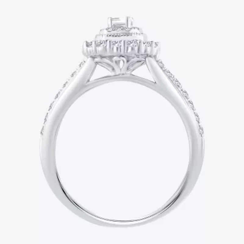Signature By Modern Bride Womens 1/2 CT. T.W. Natural White Diamond 14K Gold Side Stone Halo Engagement Ring