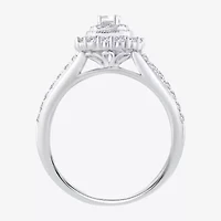 Signature By Modern Bride Womens 1/2 CT. T.W. Natural White Diamond 14K Gold Side Stone Halo Engagement Ring