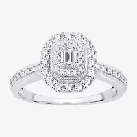 Signature By Modern Bride Womens 1/2 CT. T.W. Natural White Diamond 14K Gold Side Stone Halo Engagement Ring