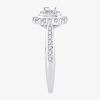 Signature By Modern Bride Womens 1/2 CT. T.W. Natural White Diamond 14K Gold Side Stone Halo Engagement Ring