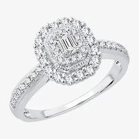Signature By Modern Bride Womens 1/2 CT. T.W. Natural White Diamond 14K Gold Side Stone Halo Engagement Ring