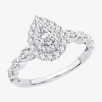 Signature By Modern Bride Womens 1/2 CT.T.W. Natural Diamond 10K or 14K White Gold Pear Side Stone Halo Engagement Ring
