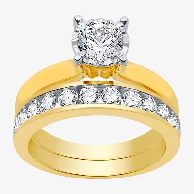 (H-I / I1) Round 1 1/2 CT. T.W. Lab Grown Diamond Bridal Set 10K or 14K Gold