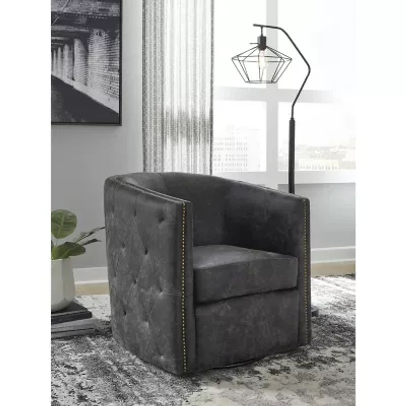 Signature Design by Ashley® Brentlow Living Room Collection Tufted Swivel Barrel Chair