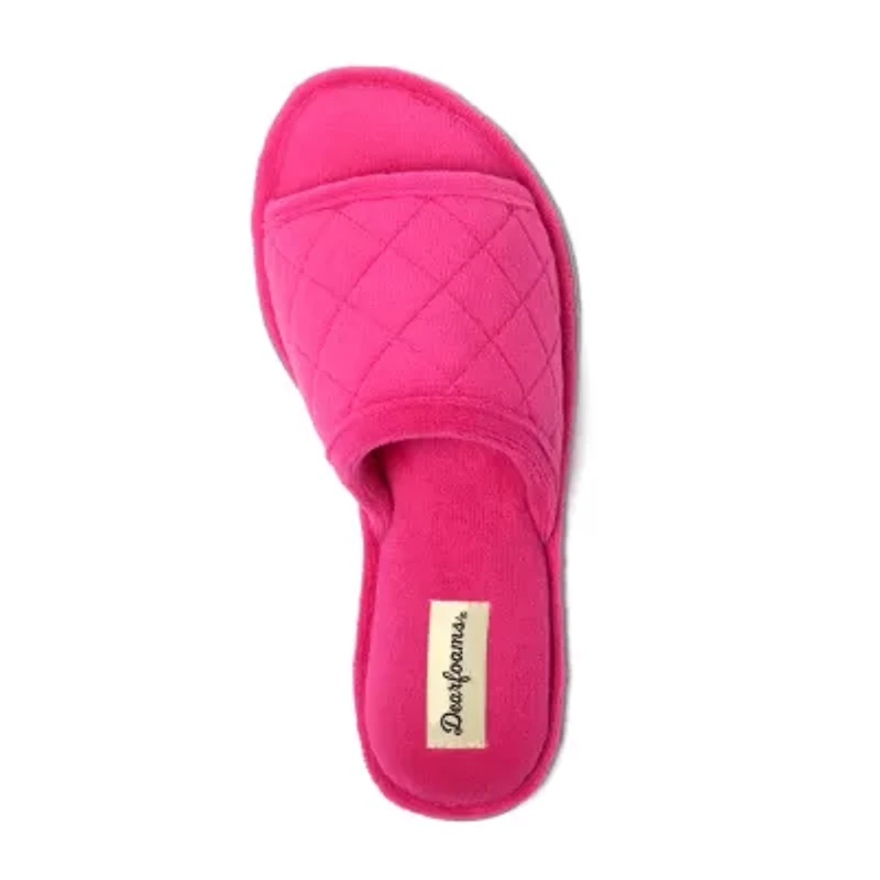 Dearfoams Beatrice Quilted Terry Womens Memory Foam Slip-On Slippers