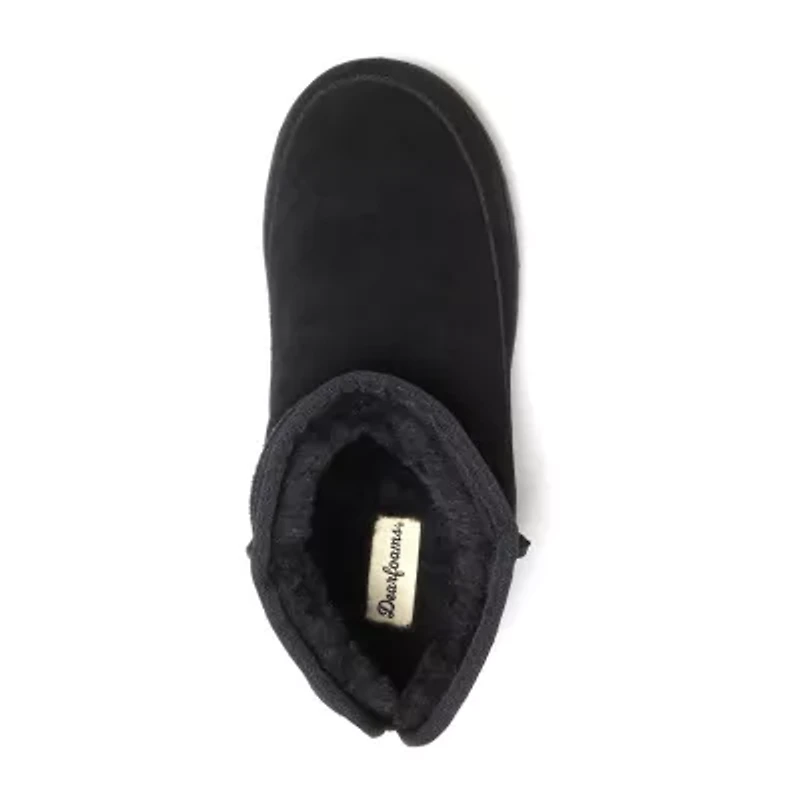 Dearfoams Gretchen Genuine Suede Mini Womens Memory Foam Bootie Slippers