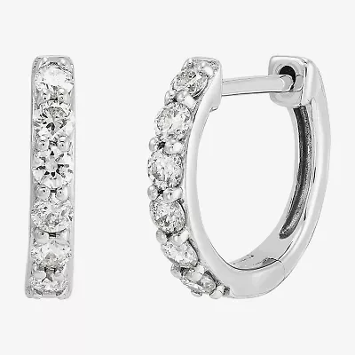 Limited Quantities! Womens 1/4 CT. T.W. Natural White Diamond 10K White Gold 9.5mm Hoop Earrings