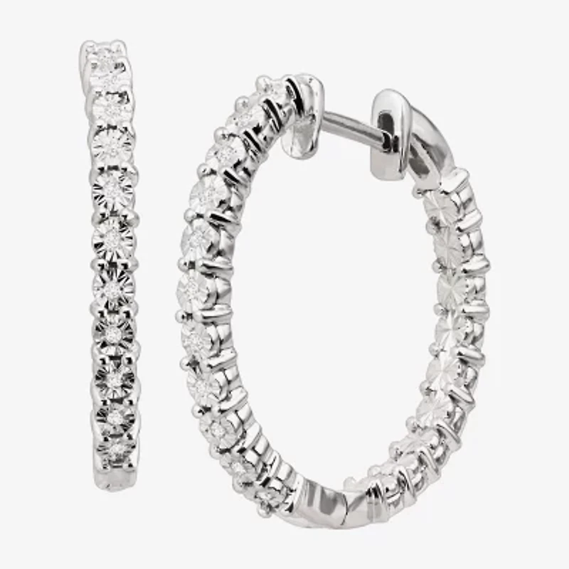 Limited Quantities! Womens Diamond Accent Natural White Diamond Sterling Silver 23.9mm Hoop Earrings