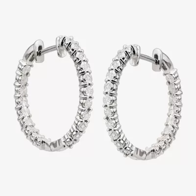 Limited Quantities! Womens Diamond Accent Natural White Diamond Sterling Silver 23.9mm Hoop Earrings