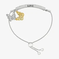 Womens Lab Created White Sapphire 10K Rose Gold Sterling Silver Butterfly Bolo Bracelet