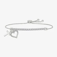 Womens Lab Created White Sapphire Sterling Silver Heart Bolo Bracelet