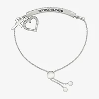 Womens Lab Created White Sapphire Sterling Silver Heart Bolo Bracelet