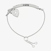 Womens Lab Created White Sapphire Sterling Silver Cross Heart Bolo Bracelet