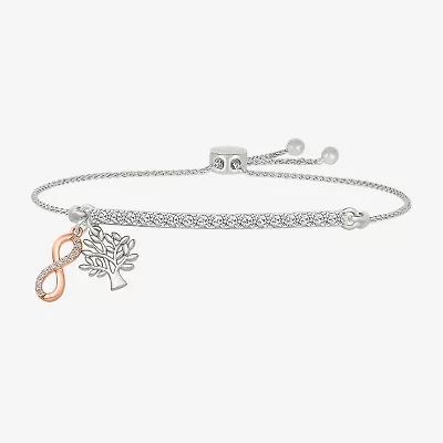 "Tree Of Life" Womens Lab Created White Sapphire 10K Rose Gold Sterling Silver Infinity Bolo Bracelet