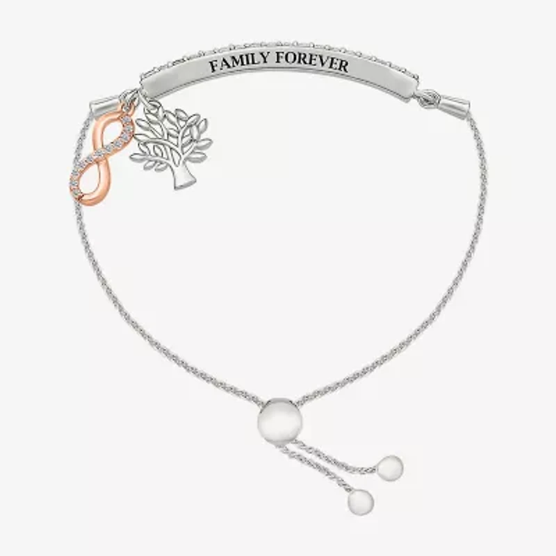 "Tree Of Life" Womens Lab Created White Sapphire 10K Rose Gold Sterling Silver Infinity Bolo Bracelet