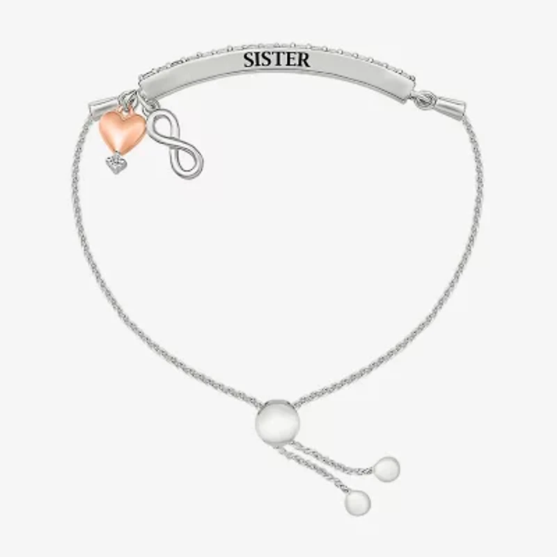 Womens Lab Created White Sapphire 10K Rose Gold Sterling Silver Heart Infinity Bolo Bracelet