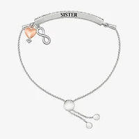 Womens Lab Created White Sapphire 10K Rose Gold Sterling Silver Heart Infinity Bolo Bracelet