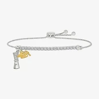 "Graduation Cap And Diploma" Womens Lab Created White Sapphire 10K Rose Gold Sterling Silver Bolo Bracelet