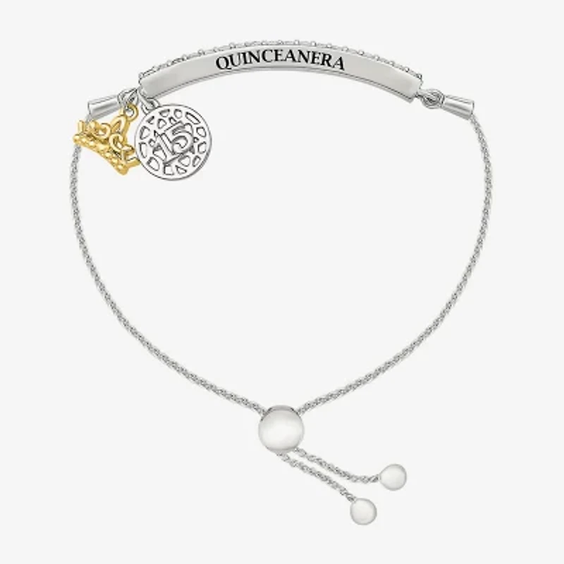 Womens Lab Created White Sapphire 10K Rose Gold Sterling Silver Crown Bolo Bracelet