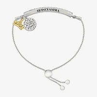 Womens Lab Created White Sapphire 10K Rose Gold Sterling Silver Crown Bolo Bracelet