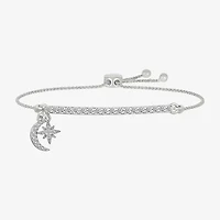 Womens Lab Created White Sapphire Sterling Silver Moon Star Bolo Bracelet