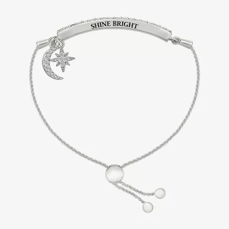 Womens Lab Created White Sapphire Sterling Silver Moon Star Bolo Bracelet