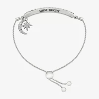 Womens Lab Created White Sapphire Sterling Silver Moon Star Bolo Bracelet