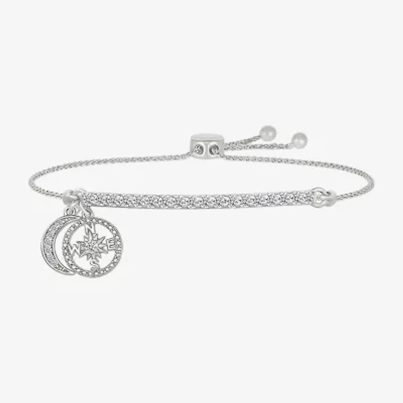 Womens Lab Created White Sapphire Sterling Silver Moon Bolo Bracelet