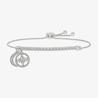 Womens Lab Created White Sapphire Sterling Silver Moon Bolo Bracelet