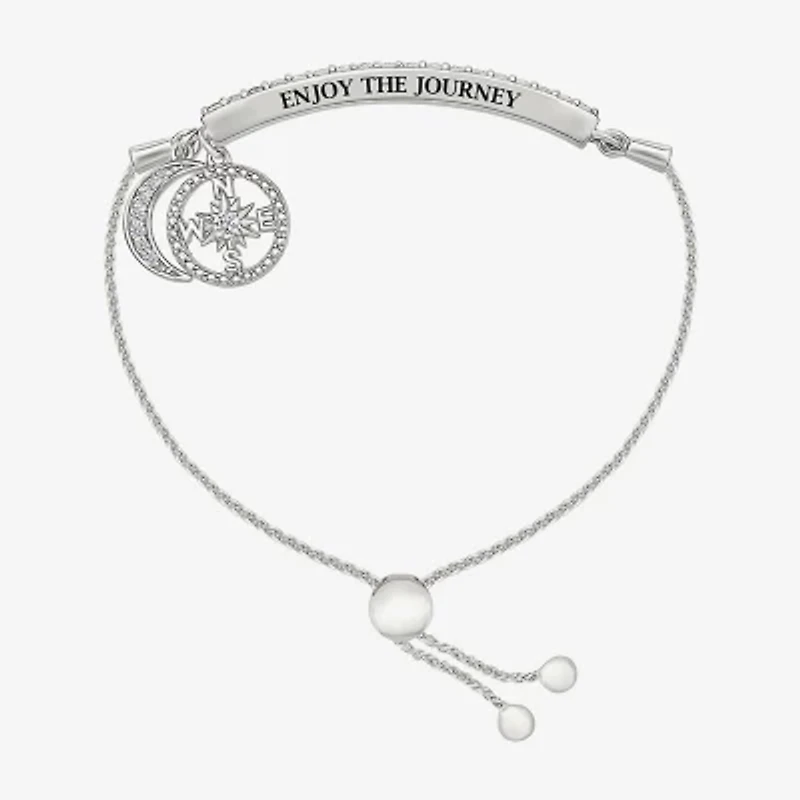 Womens Lab Created White Sapphire Sterling Silver Moon Bolo Bracelet