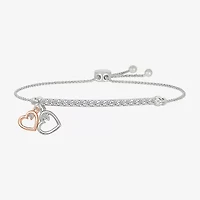 Womens Lab Created White Sapphire 10K Rose Gold Sterling Silver Heart Bolo Bracelet