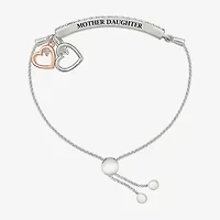 Womens Lab Created White Sapphire 10K Rose Gold Sterling Silver Heart Bolo Bracelet