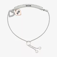 "Sis" Womens Lab Created White Sapphire 10K Rose Gold Sterling Silver Heart Bolo Bracelet