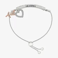 "Grandma" Womens Lab Created White Sapphire 10K Rose Gold Sterling Silver Flower Heart Bolo Bracelet