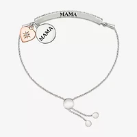 "Mama" Womens Lab Created White Sapphire 10K Rose Gold Sterling Silver Heart Bolo Bracelet