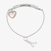 Womens Lab Created White Sapphire 10K Rose Gold Sterling Silver Heart Bolo Bracelet