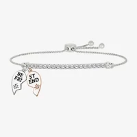 "Best Friend" Womens Lab Created White Sapphire 10K Rose Gold Sterling Silver Heart Bolo Bracelet