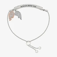 Womens Lab Created White Sapphire 10K Rose Gold Sterling Silver Heart Bolo Bracelet