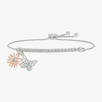 "Hermanas" Womens Lab Created White Sapphire 10K Rose Gold Sterling Silver Bolo Bracelet